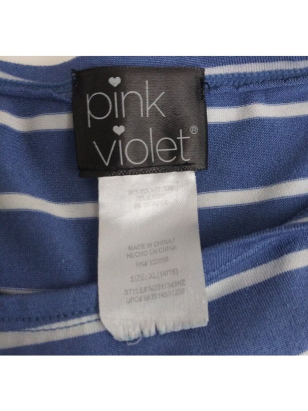 Pink Violet Women's Blue & White Striped Cap Sleeve Shirt Size XL - Picture 3 of 5